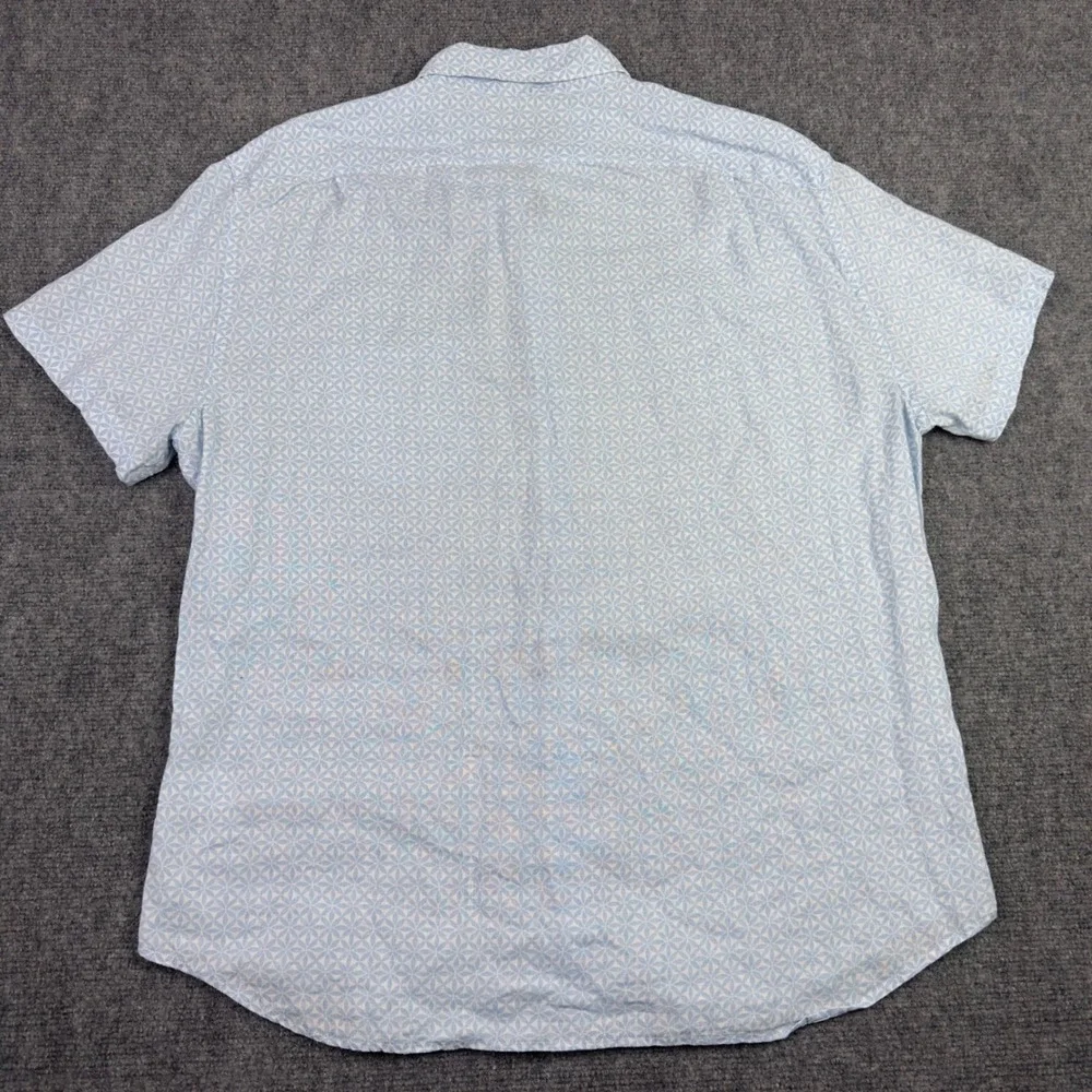 J.Crew Shirt Men XL Blue Linen Blend Geometric Short Sleeve Beach Coastal Preppy